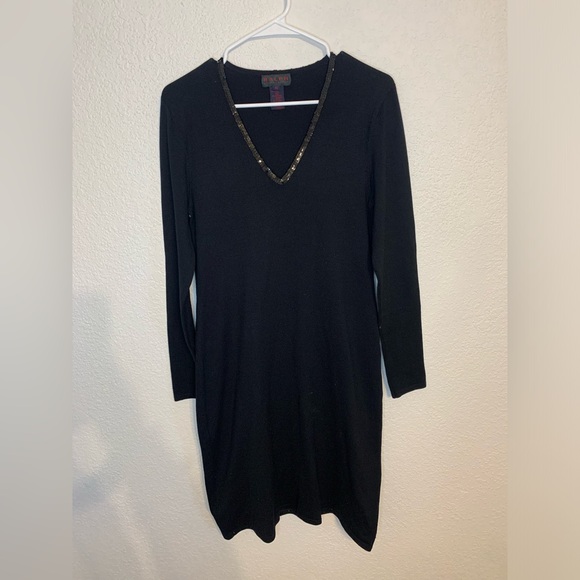 Ralph Lauren Vintage Meduim Silk Cotton Blend Knit Sweater Dress Sequins V Neck - Picture 2 of 8